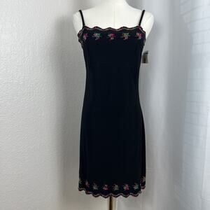 VTG City Studio Mini‎ Dress Womens Medium Black Floral Slip Stretch Y2K Coquette